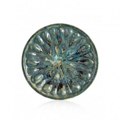 Auguste Delaherche, Large Enamelled Stoneware Dish Signed. Art Nouveau