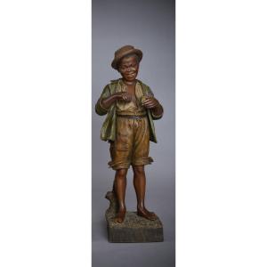 Goldscheider, Little Black Standing With A Cigarette, Orientalist Terracotta Sculpture