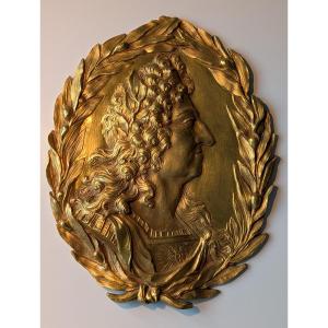 Large Gilt Bronze Medallion Of King Louis XIV, France 