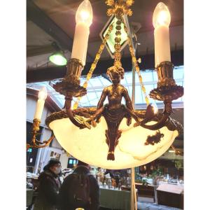 Imposing Chandelier In Gilt Bronze Decor Cherubs 19th