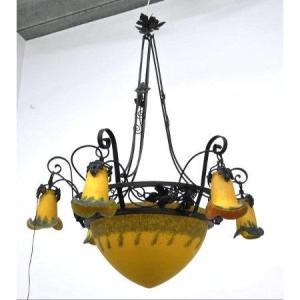 Art Deco Hanging Chandelier Signed Marchand Paris