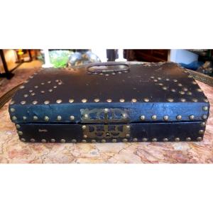 17th Century Blackened Leather Writing Case With Engraved Decoration