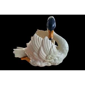 Ceramic Swan Planter Signed Massier - 20th Century