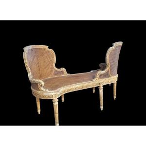 Confident In Carved Wood And Cane, Louis XVI Style - 19th Century 