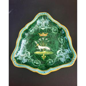 Dish From The Blois Factory, Signed Ulysse Bois E. Balon With Ermine Decoration - 20th Century