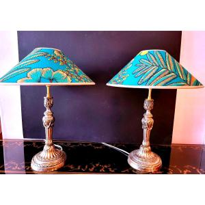 Pair Of Silver-plated Bronze Lamps - 18th Century