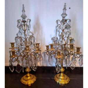 Pair Of Gilt Bronze And Crystal Girandoles In The Louis XV Style, 19th Century 