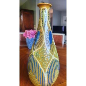 Slender Vase With Graphic Enamelled Relief Decoration By Martial Pivon, 1930