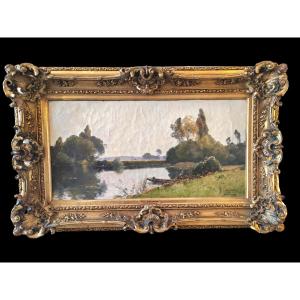 Paul Lecomte (1842-1920) Landscape With Ponds (fontainebleau Forest) Oil On Canvas, Signed