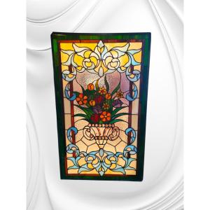 Decorative Stained Glass Window, Colorful Bouquet Of Flowers, Art Nouveau, Epic, Circa 1900
