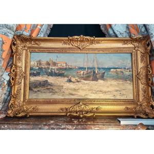Henry Malfroy, Marine Painting "view Of Provence", Oil On Canvas, Signed, 20th Century