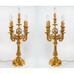 Pair Of Candelabras In Gilded Bronze St Louis XVI