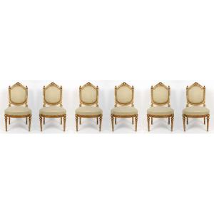 Six Chairs St Louis XVI Celadon Golden Wood