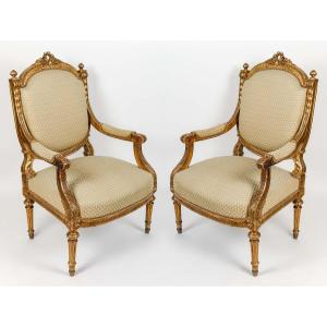 Paire De Fauteuils St Louis XVI  Céladon Bois Doré 