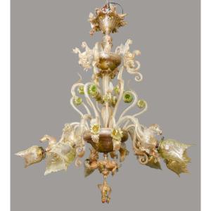 Venetian Chandelier With Dragons And Sea Horses "a. Salviati" 1880