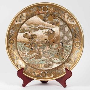 Japan "dish With Warrior Scenes" Satsuma Meiji
