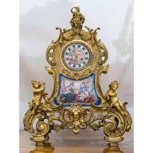 Clock "allegory Of Victory" Bronze And Porcelain Plaques Sèvres 1840