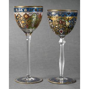 Two Enamelled Glasses "fritz Heckert Germany 1890