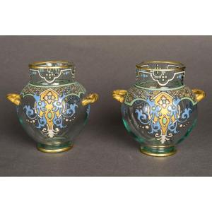 Pair Of Enamelled Vases "imberton" France 1880