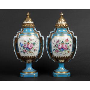 Pair Of Celestial Blue Covered Vases At. Le Tallec Paris