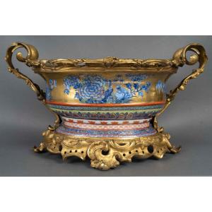 Large Blue And Gold Cup With Peonies And Dragons, 19th Century