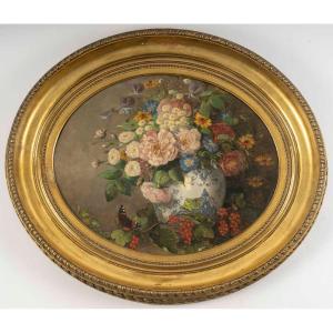 Floral Arrangement In A Vase "attributed To Pauline Casper" 19th Century