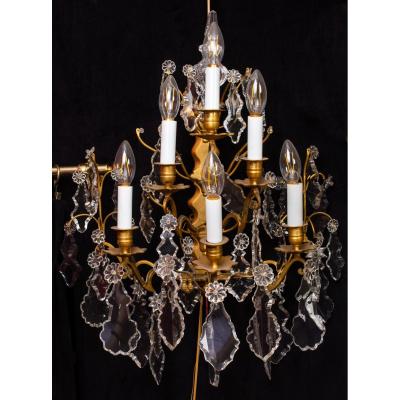 Pair Of Sconces With 6 Lights (crystals + Bronzes) XIXth