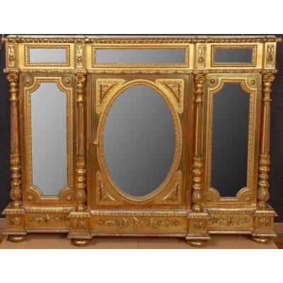 Support Cabinet In Golden Wood And Mirrors