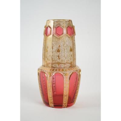 Nineteenth Bohemian Rose + Gold Vase