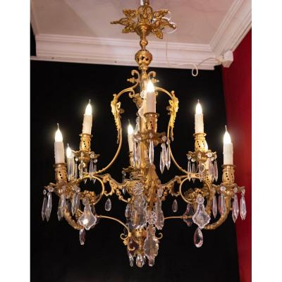Bronze And Crystal Chandelier XIXth Century