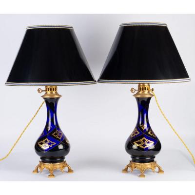 Lamps Pair Blue And Gold Niii