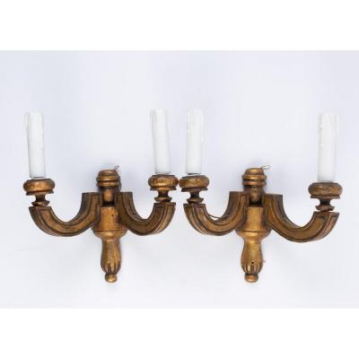 One Pair Of  Brackets In Golden Wood Art Deco
