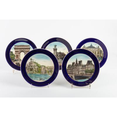 5 Decorative Plates Seen From Paris Sarreguemines 1906