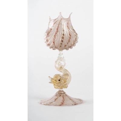 Chalice In The Shape Of A Shell And Dolphin Murano Salviati Dott.antonio 1885