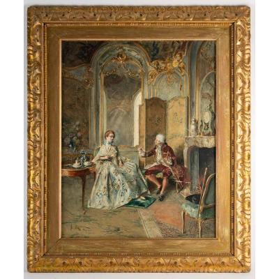 Interior Scene "with The Fan" Bernard Louis Borione (paris 1905)