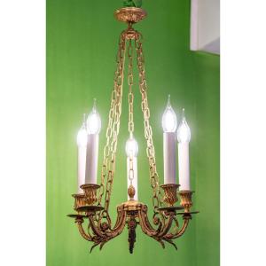 Small Gilt Bronze Chandelier With 5 Lights XIXth