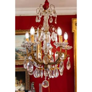 Small Chandelier "baccarat" Bronze And Crystal XIXth