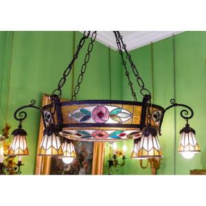 Art Deco Chandelier With Stained Glass (1920)
