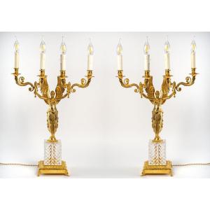 Pair Of Candelabras With 4 Arms Of Light XIXth Century