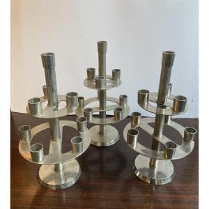Set Of Three Modernist Candlesticks