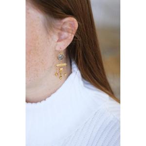 Victorian Gold Etruscan Revival Dandling Mono Earring With Antique Coin