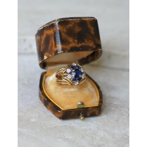 Boucheron Sapphire And Diamond Cocktail Ring In Yellow Gold And Platinum