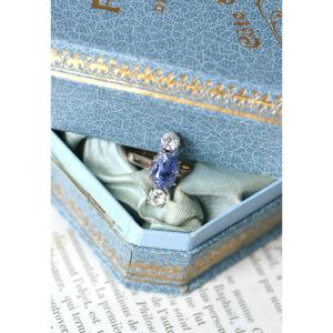 Edwardian Ring With A 4.00 Ct Unheated Ceylon Sapphire And Diamonds In Rose Gold