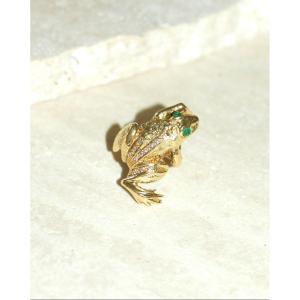 Emerald And Diamond Frog Ring In Yellow Gold