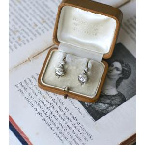 Edwardian Diamond Sleeper Earrings (2.15 Cts) In Gold And Platinum