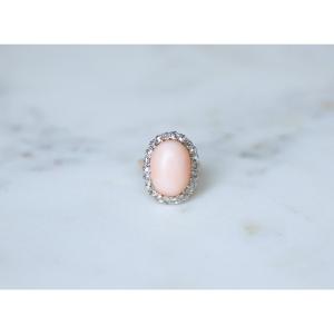 Edwardian Angel Skin Coral & Diamond Cluster Ring