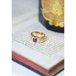 Victorian Yellow Gold Band Ring With 1.70 Carats Ruby And Old Mine Diamonds