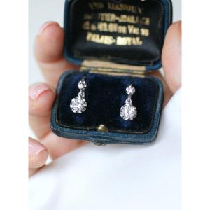 Art Deco Diamond Sleeper Earrings 0.70 Ct On Platinum