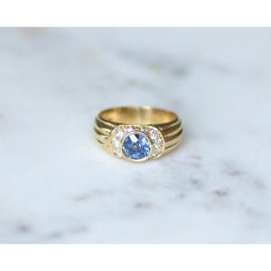 1.00 Ct Ceylon Sapphire And Diamond Band Ring On Yellow Gold
