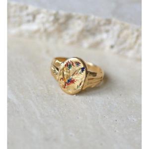 Antique Victorian Chinese Swivel Ring In Yellow Gold And Enamel